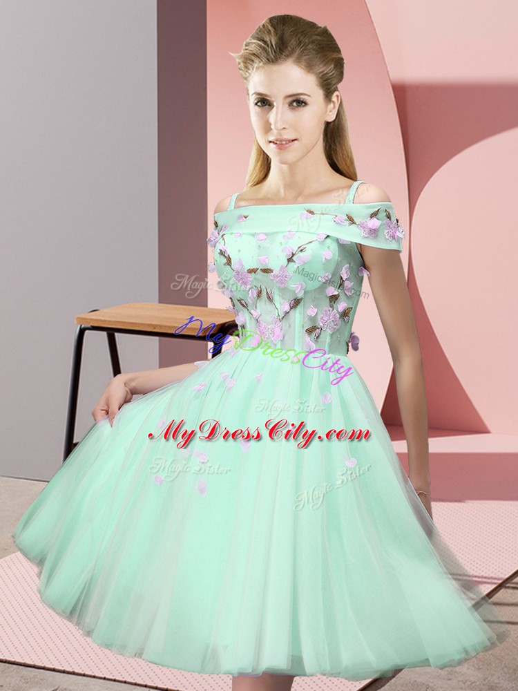 Glorious Empire Bridesmaid Dress Apple Green Off The Shoulder Tulle Short Sleeves Knee Length Lace Up