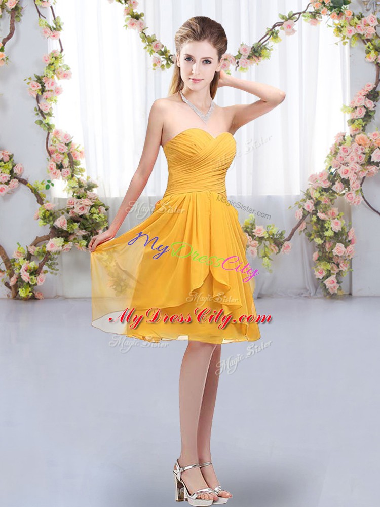 Chiffon Sleeveless Knee Length Bridesmaids Dress and Ruffles and Ruching