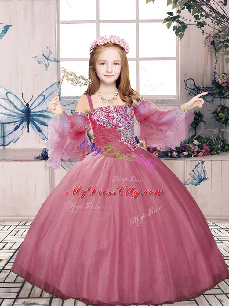 Sleeveless Lace Up Floor Length Beading Little Girls Pageant Dress