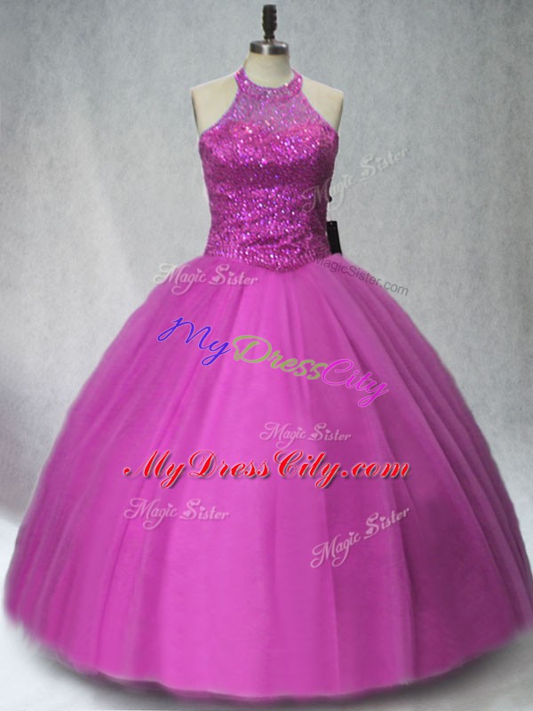 Cheap Beading Vestidos de Quinceanera Purple Lace Up Sleeveless Floor Length