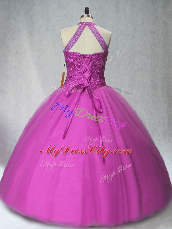 Cheap Beading Vestidos de Quinceanera Purple Lace Up Sleeveless Floor Length