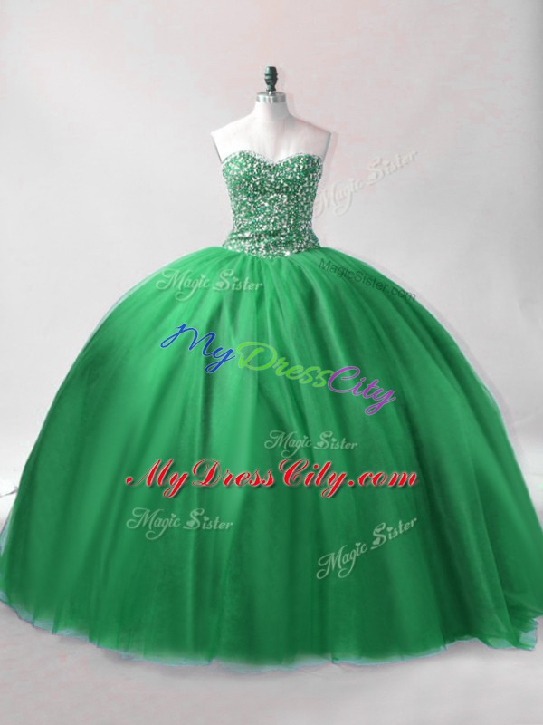 Fashion Dark Green Sweetheart Lace Up Beading Quinceanera Gowns Sleeveless