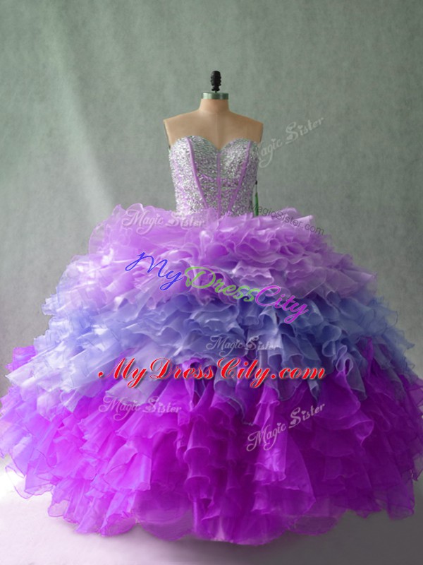 Ball Gowns Quinceanera Dresses Multi-color Sweetheart Organza Sleeveless Floor Length Lace Up