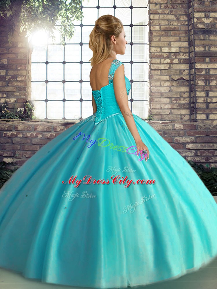 Hot Sale Sleeveless Lace Up Floor Length Beading Sweet 16 Quinceanera Dress