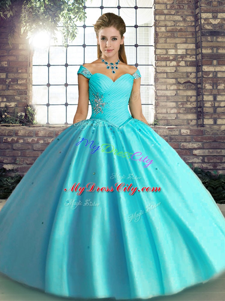 Hot Sale Sleeveless Lace Up Floor Length Beading Sweet 16 Quinceanera Dress