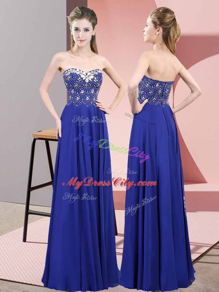 Charming Sleeveless Chiffon Floor Length Zipper Evening Dress in Royal Blue with Beading