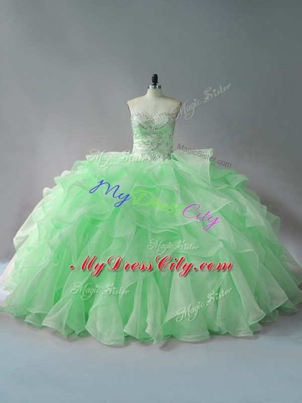 Delicate Sweetheart Sleeveless Lace Up Quince Ball Gowns Organza