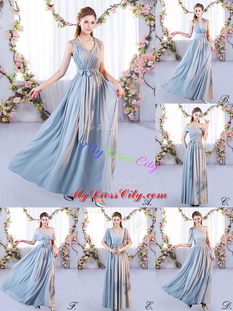 New Style Floor Length Grey Wedding Party Dress Chiffon Sleeveless Belt