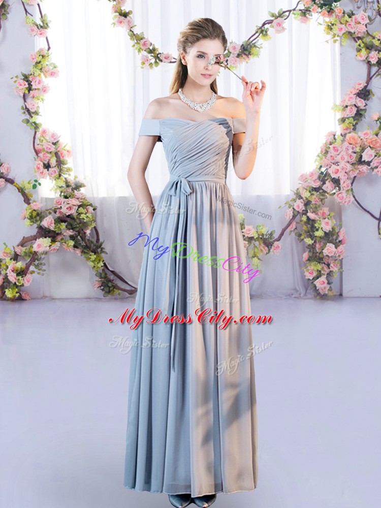 New Style Floor Length Grey Wedding Party Dress Chiffon Sleeveless Belt