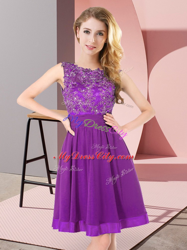 Custom Design Mini Length Backless Vestidos de Damas Purple for Wedding Party with Beading and Appliques