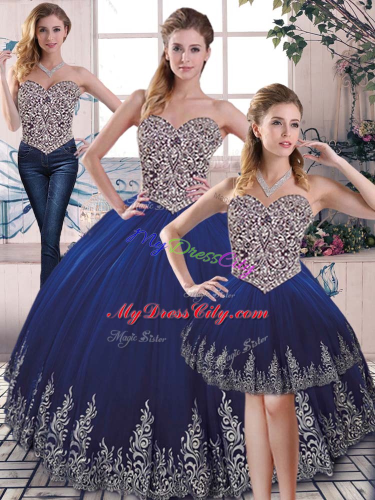 Luxury Floor Length Royal Blue Sweet 16 Dresses Sweetheart Sleeveless Lace Up