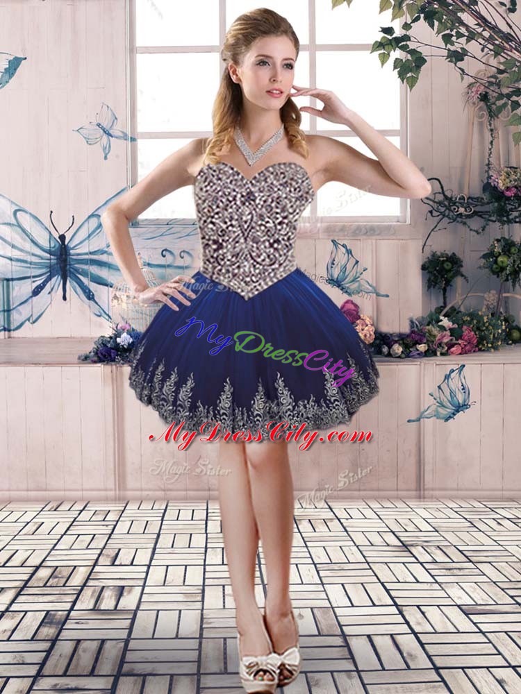 Luxury Floor Length Royal Blue Sweet 16 Dresses Sweetheart Sleeveless Lace Up