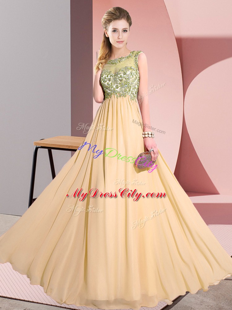 Suitable Peach Scoop Neckline Beading and Appliques Wedding Guest Dresses Sleeveless Backless