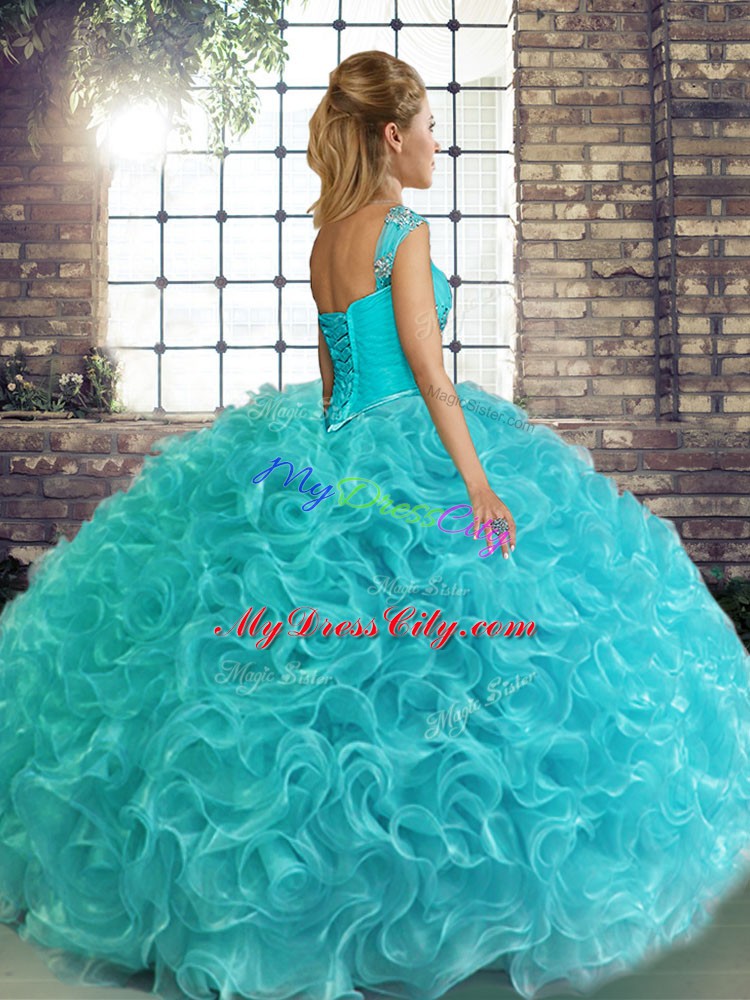 Ball Gowns Quince Ball Gowns Watermelon Red Off The Shoulder Fabric With Rolling Flowers Sleeveless Floor Length Lace Up