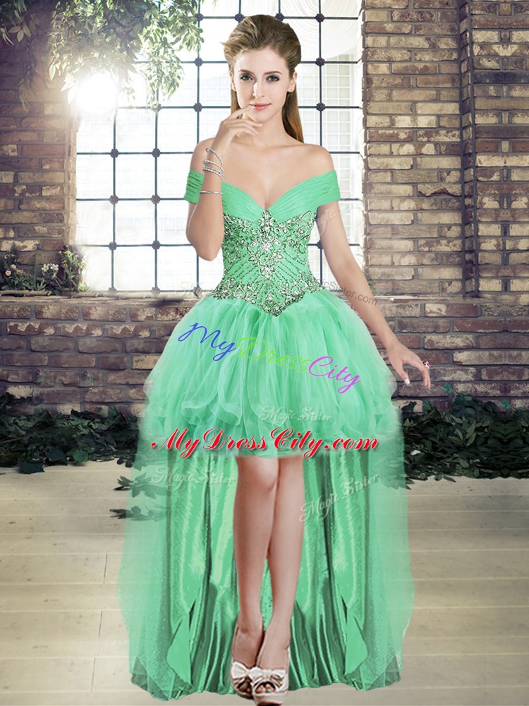 Tulle Sleeveless High Low Prom Party Dress and Beading and Ruffles