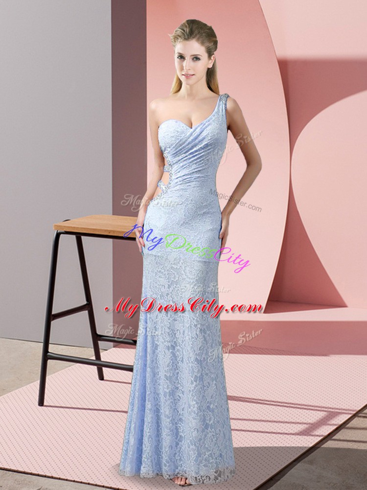 Lavender Column/Sheath Beading and Lace Womens Evening Dresses Criss Cross Lace Sleeveless Floor Length