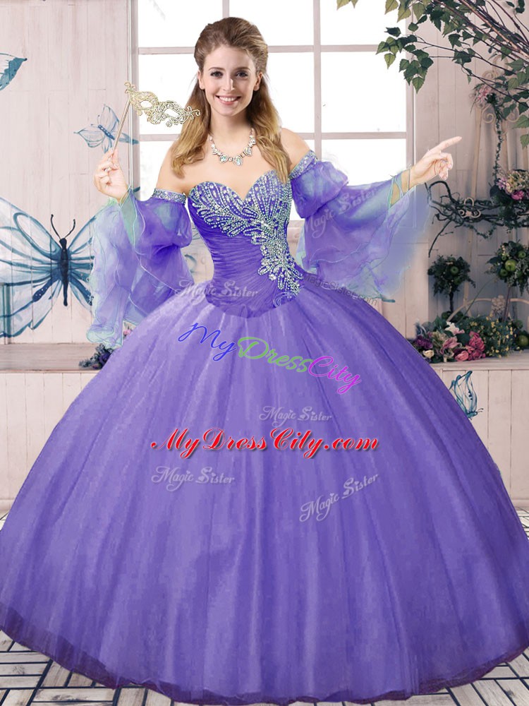 Lavender Sweetheart Neckline Beading Sweet 16 Quinceanera Dress Sleeveless Lace Up