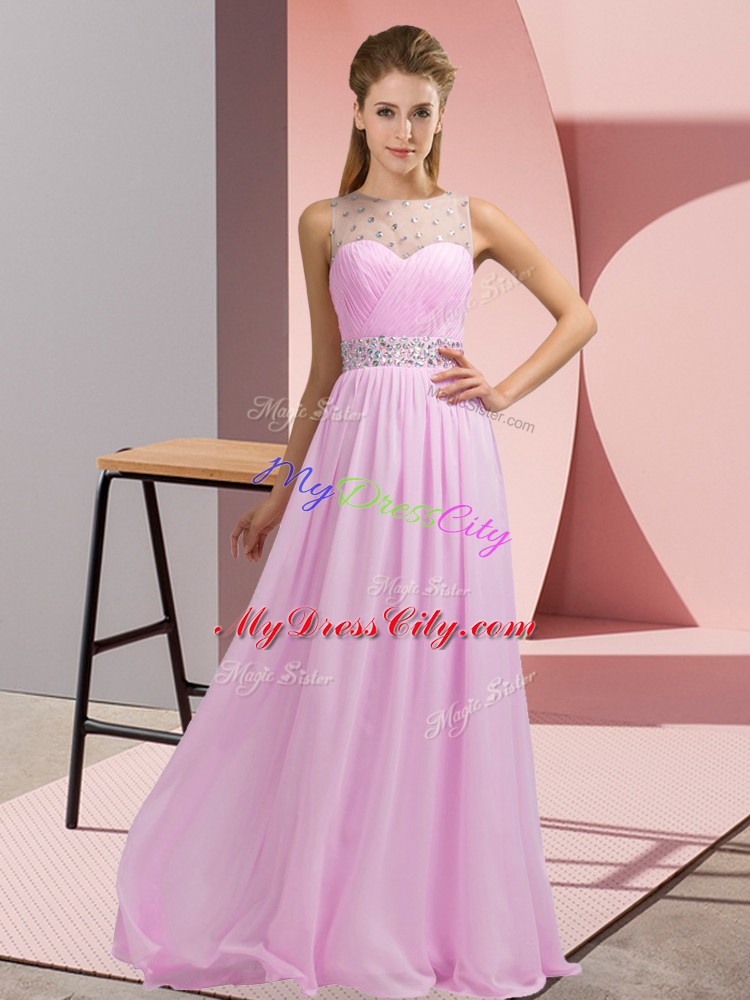 Floor Length Pink Runway Inspired Dress Scoop Sleeveless Backless