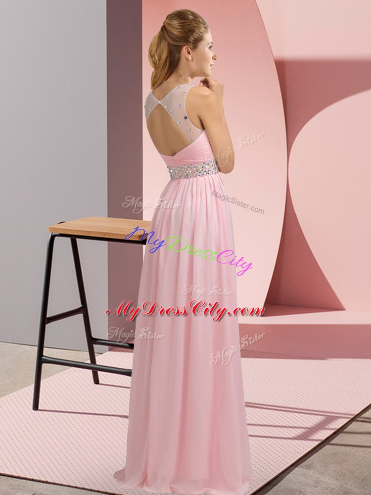 Floor Length Pink Runway Inspired Dress Scoop Sleeveless Backless