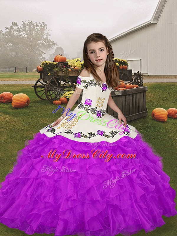 Floor Length Ball Gowns Sleeveless Purple Pageant Dress for Girls Lace Up