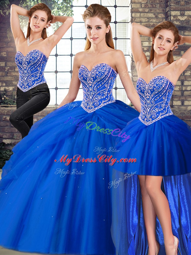 Royal Blue 15th Birthday Dress Sweetheart Sleeveless Brush Train Lace Up