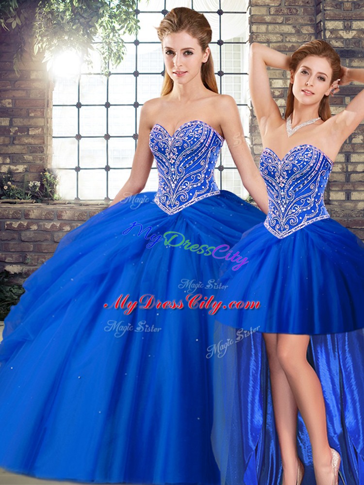 Royal Blue 15th Birthday Dress Sweetheart Sleeveless Brush Train Lace Up