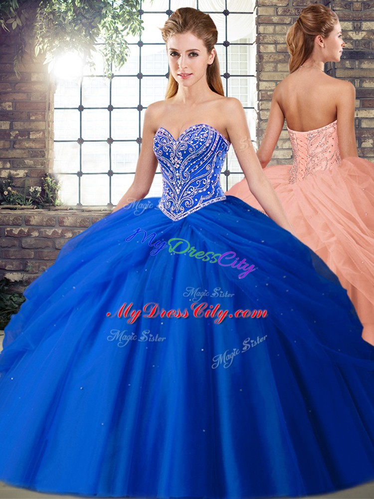 Royal Blue 15th Birthday Dress Sweetheart Sleeveless Brush Train Lace Up