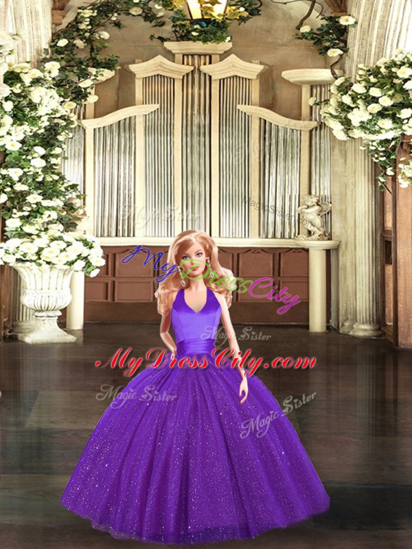 Floor Length Purple Sweet 16 Dress Tulle Sleeveless Ruching