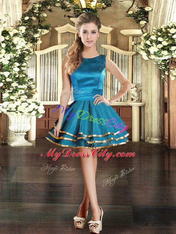 Traditional Teal Lace Up Scoop Ruffled Layers 15 Quinceanera Dress Tulle Sleeveless