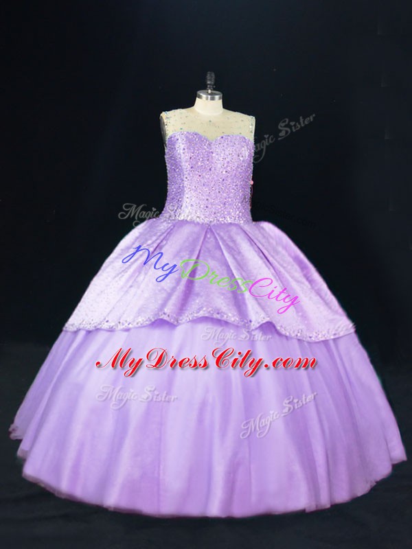 Lavender Sleeveless Beading Floor Length Quinceanera Gowns