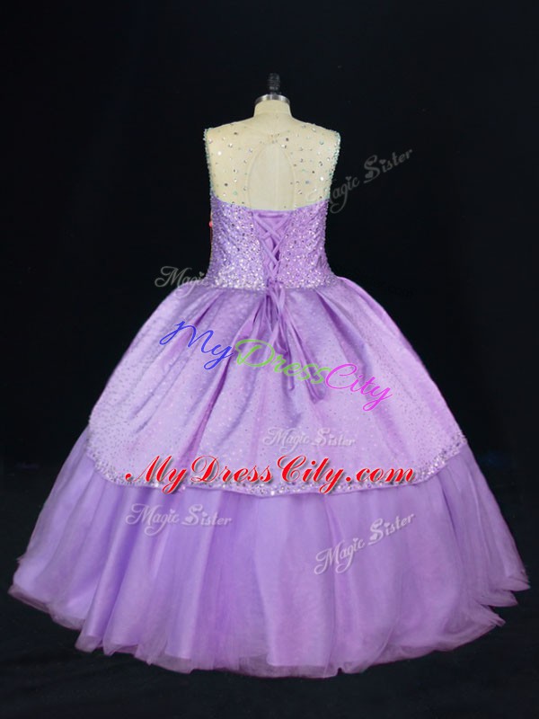 Lavender Sleeveless Beading Floor Length Quinceanera Gowns