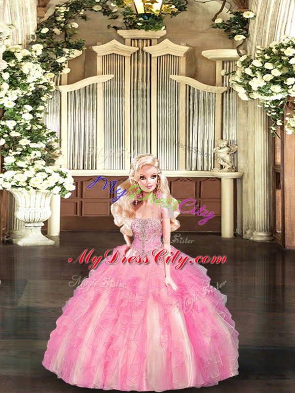 Clearance Strapless Sleeveless Tulle Sweet 16 Dresses Beading and Ruffles Lace Up