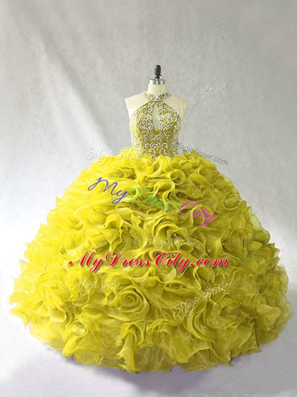 Sleeveless Brush Train Lace Up Beading and Ruffles Quinceanera Gown