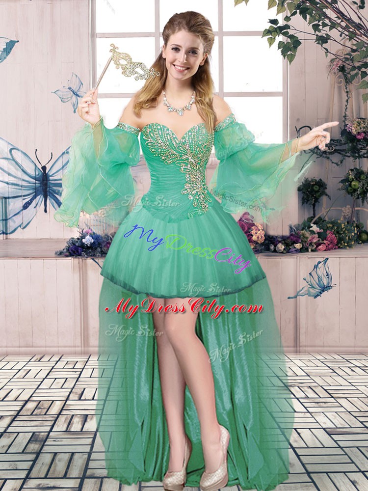 Charming A-line Prom Evening Gown Apple Green Sweetheart Tulle Sleeveless High Low Lace Up