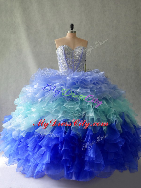 Organza Sweetheart Sleeveless Lace Up Beading and Ruffles Quinceanera Dresses in Multi-color