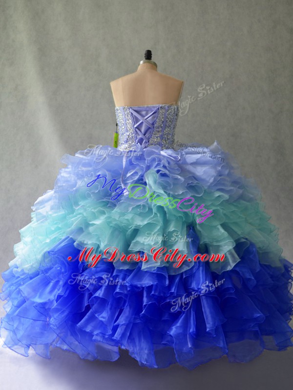 Organza Sweetheart Sleeveless Lace Up Beading and Ruffles Quinceanera Dresses in Multi-color