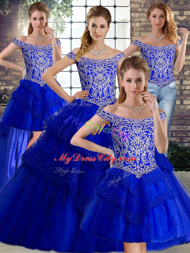 Attractive Tulle Sleeveless Quinceanera Gowns Brush Train and Beading and Lace