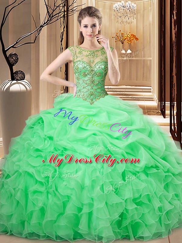 Sumptuous Sleeveless Beading and Ruffles and Pick Ups Lace Up Quinceanera Dress