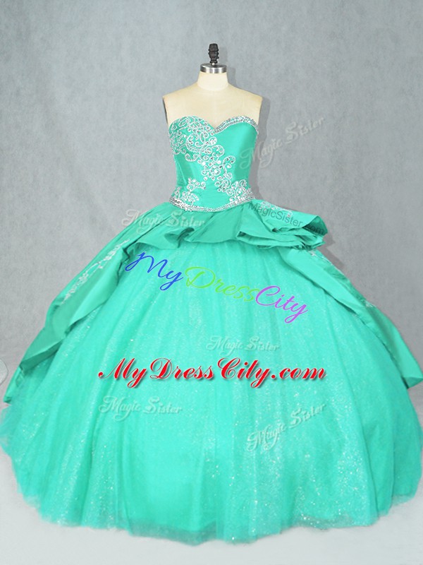 Elegant Turquoise Vestidos de Quinceanera Sweetheart Sleeveless Court Train Lace Up