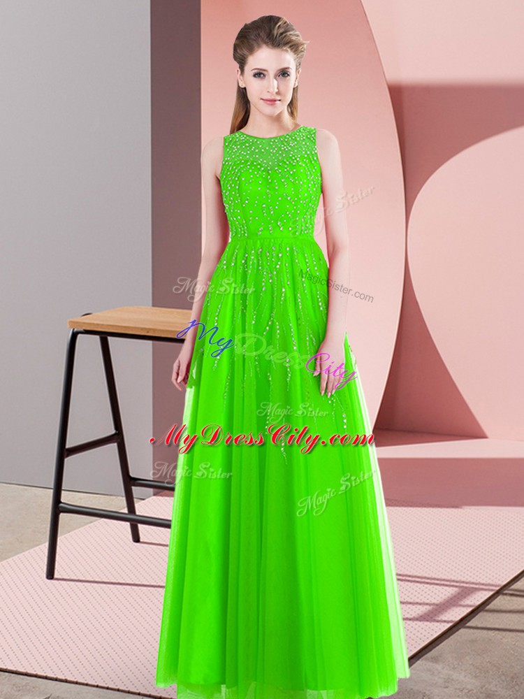 Dazzling Tulle Sleeveless Floor Length Womens Evening Dresses and Beading