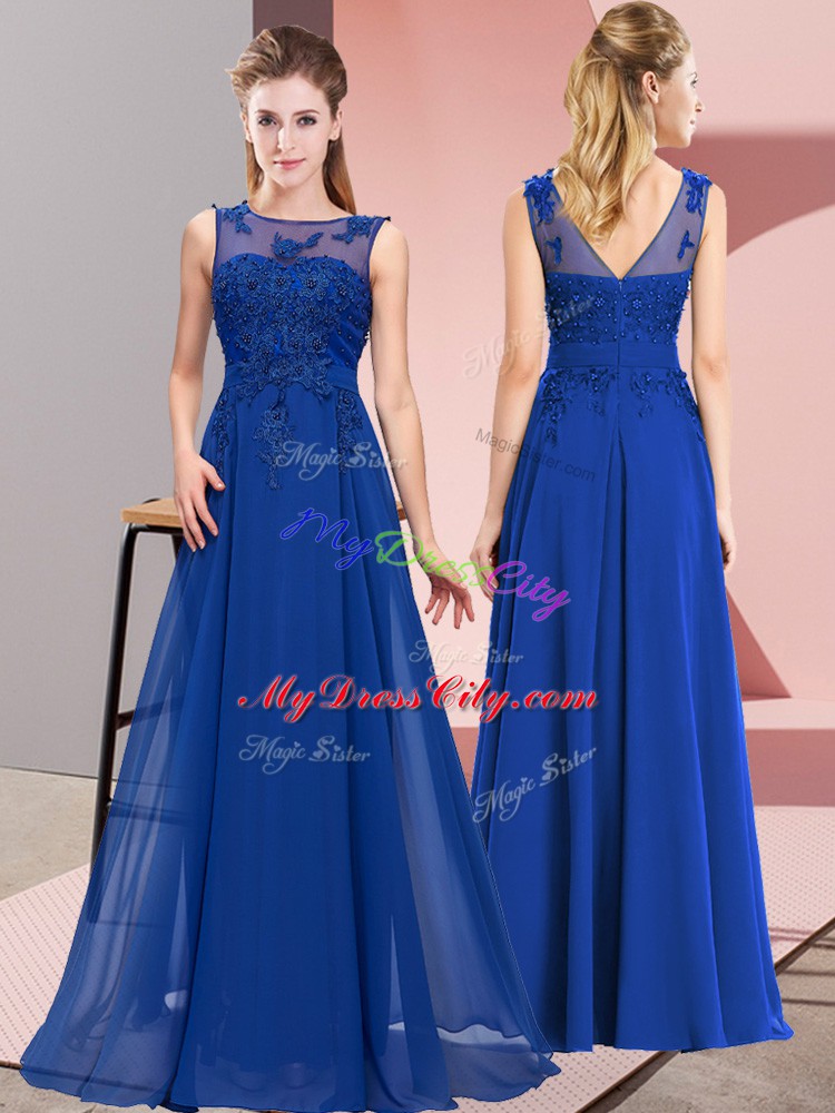 Sleeveless Zipper Floor Length Beading and Appliques Dama Dress