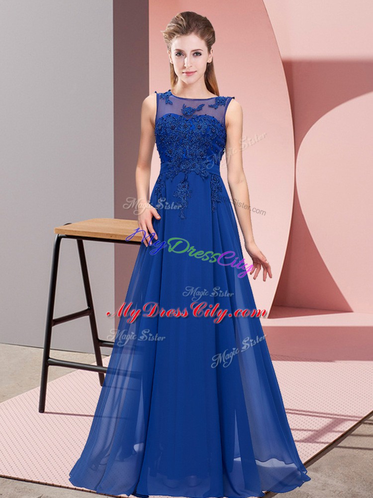 Sleeveless Zipper Floor Length Beading and Appliques Dama Dress