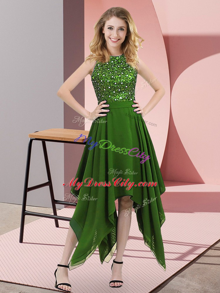 Artistic Beading and Sequins Cocktail Dresses Green Zipper Sleeveless Asymmetrical