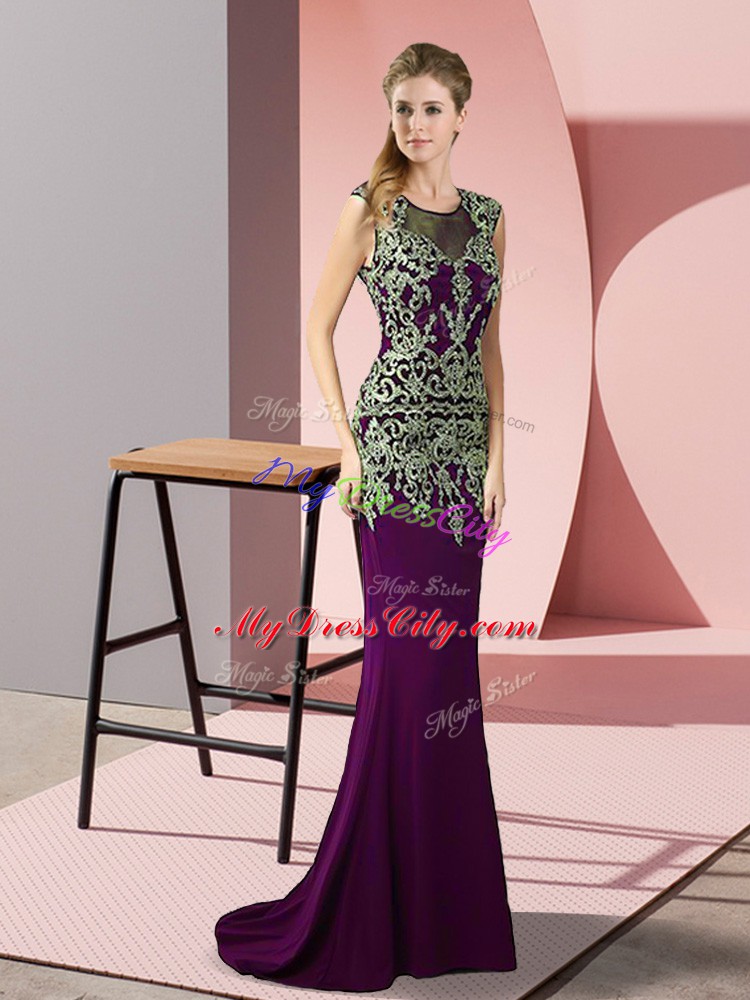 Adorable Dark Purple Scoop Neckline Appliques Sleeveless Zipper