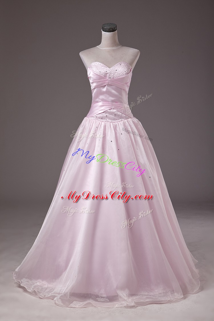 Hot Selling Floor Length Lace Up Vestidos de Quinceanera Baby Pink for Sweet 16 and Quinceanera with Beading