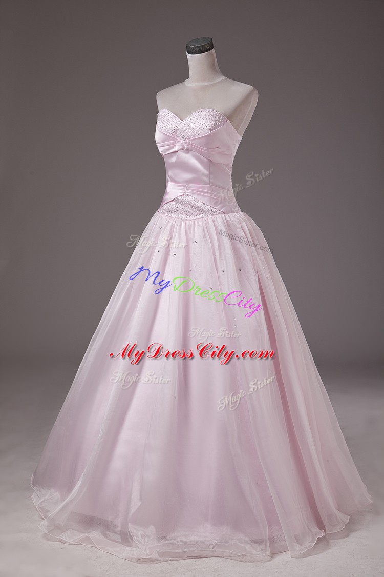 Hot Selling Floor Length Lace Up Vestidos de Quinceanera Baby Pink for Sweet 16 and Quinceanera with Beading