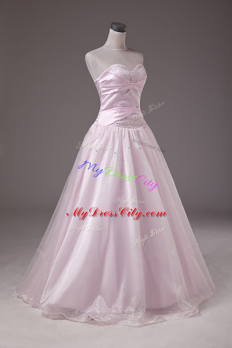 Hot Selling Floor Length Lace Up Vestidos de Quinceanera Baby Pink for Sweet 16 and Quinceanera with Beading