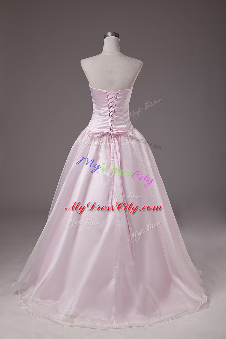 Hot Selling Floor Length Lace Up Vestidos de Quinceanera Baby Pink for Sweet 16 and Quinceanera with Beading