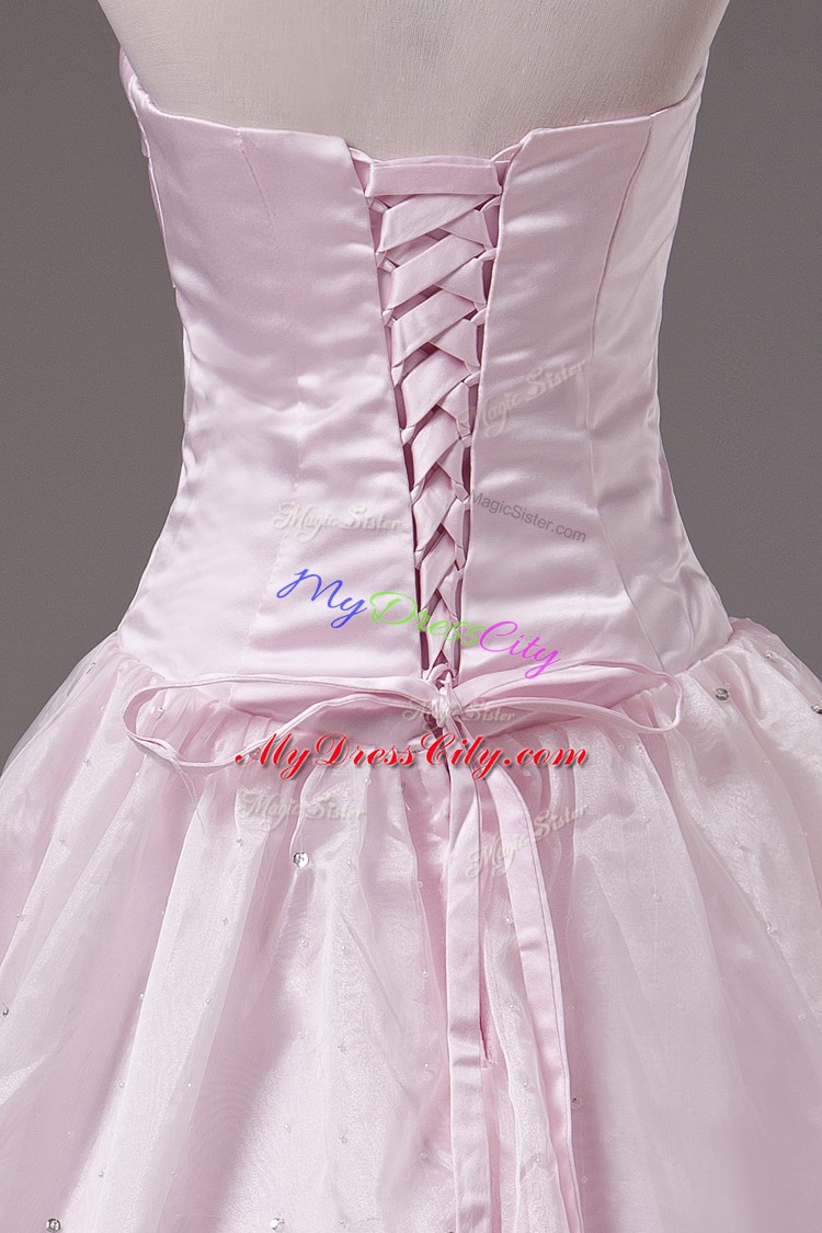 Hot Selling Floor Length Lace Up Vestidos de Quinceanera Baby Pink for Sweet 16 and Quinceanera with Beading