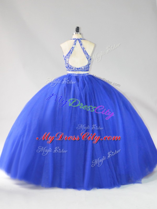 Royal Blue Sleeveless Floor Length Beading Backless Quinceanera Dresses